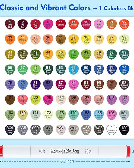 80 color liquor base mark, double pointed (chisel and fine) permanent painting mark, suitable for adult coloring books, sketches, illustrations, with transparent box