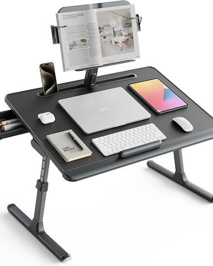 SAIJI Laptop Desk for Bed [Premium XXL Extra Large] with Upgraded Height Angle Adjustable Book Stand,Multi-Purpose Lapdesk Bed Tray Desk for Working Writing Reading Drawing (Black)
