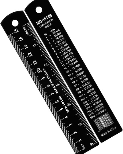 2Pcs 6 Inch 15cm Metal Ruler Set, Stainless Steel Metric Rulers with Centimeters Millimeters Inches, High Contrast Measuring Ruler for School Geometry Office Crafting(Black)