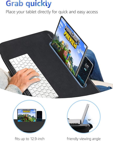 Lap Desk – L.DOCTOR Cushioned Lap Desks, Portable Laptop Desk for Bed, Couch & Floor, Washable Cushion, Built-in Phone & Tablet Slot, Fits 17.3" Laptop – Working, Writing, Gaming – Large, Black