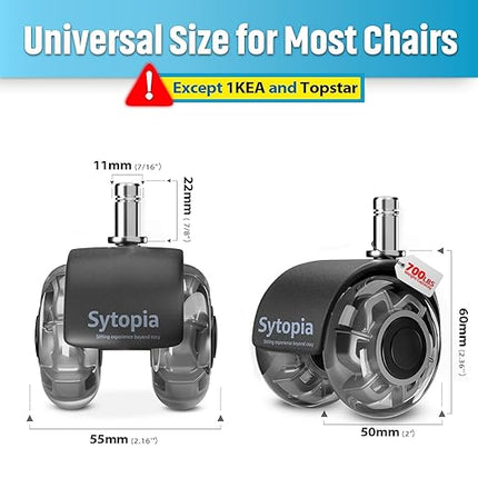 Office Chair Wheels 2 Inch Replacement for All Hardwood and Carpet Floors