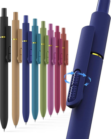 Hiacry 8 Pcs Gel Ink Pens, 0.7mm Fine Point for Smooth Writing Journaling Aesthetic Pens, Black Quick-Dry Long Lasting Fidge Pens, Cute School Office Supplies Gifts for Women （Vintage Black Ink）