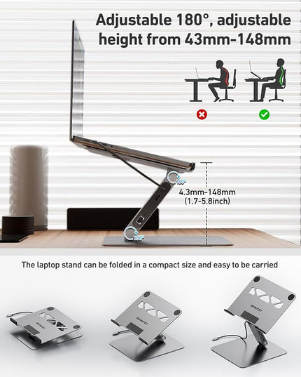 BENFEI Laptop Stand with USB C 6in1 Docking Station, HDMI 4K@60Hz,Gigabit Ethernet, 100W Power Delivery, 10Gbps 1*USB C 3.2 and 2*USB A 3.2 Compatible with MacBook Pro/Air, iPad Pro, XPS, Thinkpad