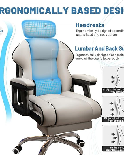 Executive Computer Chair Home Office Desk Chair,Adjustable Angle, Ergonomic Adjustable Height PU Leather Chairs with Cushions Armrest for Long Time Seating-High Office Chair with Footrest