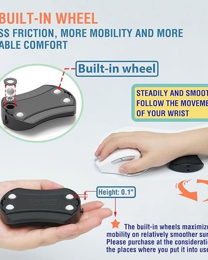 Ergonomic Mouse Wrist Rest - Adjustable Height with Rolling Base,Comfortable Computer Mouse Wrist Support,Resilience Support During Work, Pain Relief, Anti-Fatigue (Black)