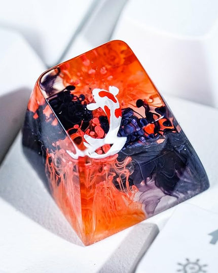 Kohaku Koi Fish Artisan Keycap Red and Black Ocean Coral Reef R1 SA Profile Custom Keycaps 1U ESC Handmade Gaming Resin Key Cap Cherry MX Switch Compatible Mechanical Keyboard Koi Lover Gift