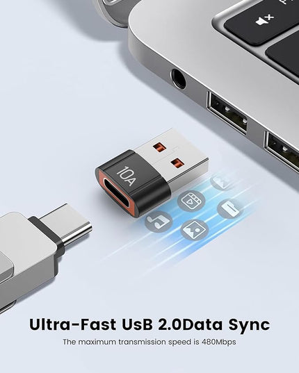 20Pack 200W USB C to USB Adapter, with Fast Charging & 480MB Data Transfer, USB C Converter for Apple Watch Ultra iWatch Series 8 7,iPhone 16 15 Plus Pro Max,Black
