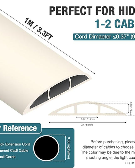Floor Cord Cover, Cable Protector, 0.63W x 0.31H inches, Wire Cover for Extension Cords, Floor Cable Covers Prevent Cable Trips (Beige, 50-3 Feet)