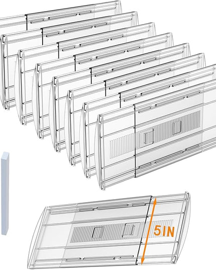 8 Pack Adjustable Drawer Dividers for Clothes,5" High Expandable From 13-21" Clear Drawer Organizers, PC Plastic Separators for Dresser/Bedroom/Bathroom/Kitchen/Office Storage