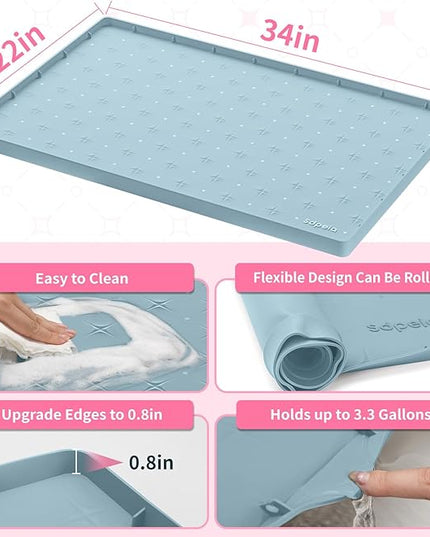 Sdpeia Under Sink Mat 34"×22" Waterproof Silicone Cabinet Liner & Sink Protector for Kitchen & Bathroom, Multi-Purpose Organizers Tray for Pets, Laundry, Cat Litter Mat