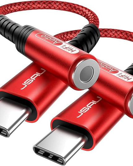 JSAUX 2-Pack USB Type C to 3.5mm Female Headphone Jack Adapter, USB C to Aux Audio Dongle Cable Cord Compatible with iPhone 17 Pro Max/16 Pro/15 Plus/15, Samsung Galaxy S23/S22, iPad Pro, Pixel - Red