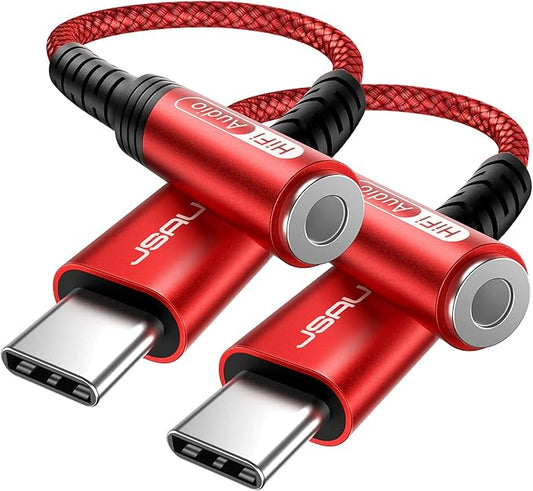 JSAUX 2-Pack USB Type C to 3.5mm Female Headphone Jack Adapter, USB C to Aux Audio Dongle Cable Cord Compatible with iPhone 17 Pro Max/16 Pro/15 Plus/15, Samsung Galaxy S23/S22, iPad Pro, Pixel - Red