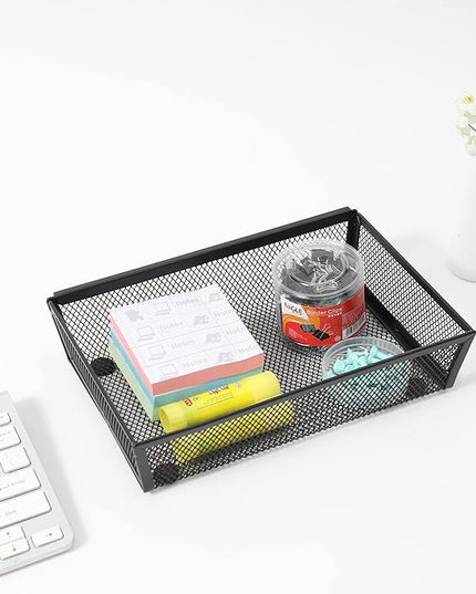 Mesh Tray Kitchen Drawer Utensil Cutlery Tray Office Supplies with Inter-locking Arm Drawer Dividers Organizer for Silverware, Flatware, Home,Office, School,Bedroom(9＂X6＂4pack) Black