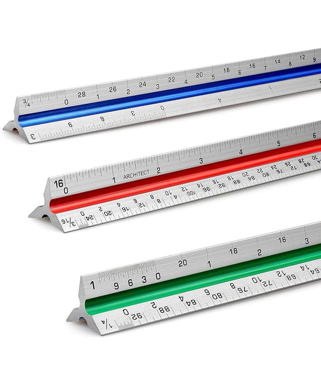 12" Architectural Scale Ruler Aluminum Architect Scale Triangular Scale Ruler for Architects, Draftsman, Students and Engineers, Color-Coded (1 Pack)