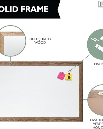 Ilyapa Extra Large Dry Erase Board for Wall - Wood Framed Magnetic White Board - 58 x 25 Inches Decorative Wall Hanging Menu Whiteboard - Brown