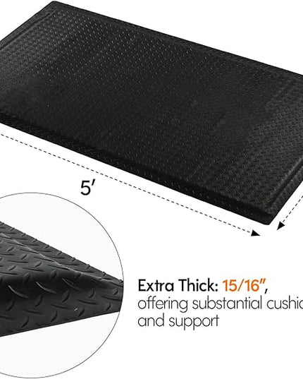 Anti Fatigue Mats Industrial 2' x 5' 15/16" Thick Ergonomic Standing Mat Commercial Kitchen Mat Heavy Duty Diamond Plate Cushioned Shop Floor Mats Helps Relieve Back and Leg Soreness
