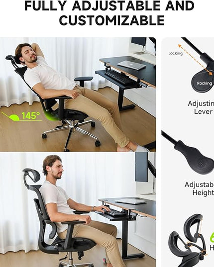 NearHub EC20 Ergonomic Office Chair for Big and Tall 6'5" Tall Max, 400Lbs Computer Desk Heavy-Duty Office Gaming Chair with Adjustable Features, High-Back Design, and Premium Comfort for Office,Home