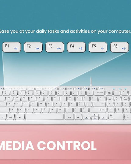 Perixx PERIBOARD-213W Wired Quiet USB Scissor Keyboard - 14.45x4.76x0.70 Inches - Compact Design with Number Pad - White - US English (PERIBOARD-213US)