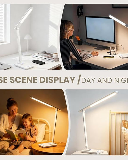 TECHNOVA LED Desk Lamp with 5 Color Temperatures | Sliding Stepless Dimming & One-Touch Timer | Foldable & Portable Design for Office/Study/Nail Art | USB Charging & Four-Axis Rotation for Small Desks