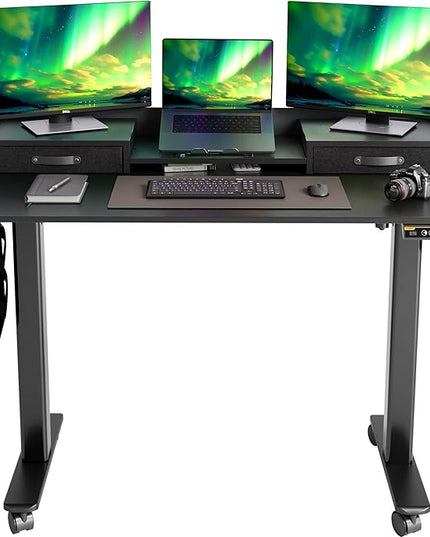 Claiks Standing Desk with Drawers, Stand Up Electric Standing Desk Adjustable Height, Sit Stand Desk with Storage Shelf and Splice Board, 48 Inch, Black
