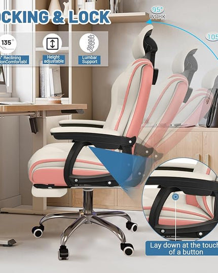 Executive Computer Chair Home Office Desk Chair,Adjustable Angle, Ergonomic Adjustable Height PU Leather Chairs with Cushions Armrest for Long Time Seating-High Office Chair with Footrest
