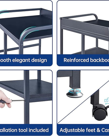 Printer Stand with Storage Shelf for Home Office Organization, 22 x 18 Inch Large Printer Table with Wheels, Shredder Stand, CPU Stand, Rolling Cart for Host Computer, PC Tower, Desktop- Black
