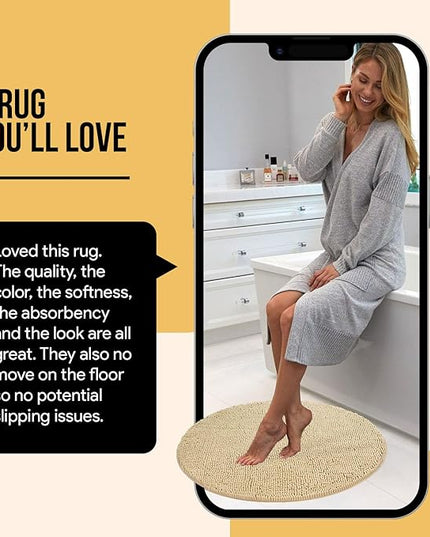 MAYSHINE Round Area Rug Set for Bathroom | Soft Plush Chenille Bath Mat, Water Absorbent Non-Slip Bathroom Rug | Washable Shag Carpet for Shower, Bedroom, or Home Décor | 36"x36" (Round) | Beige