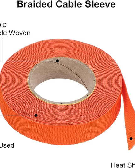 MECCANIXITY Braided Cable Sleeves Heat Shrinkable Fabric Sleeving, 5/8" 26ft Orange 2:1 Ratio Heat Shrinkable Cord Protector for Harness Cable, Network Cable Protection, Cable Management