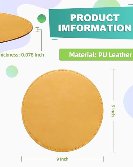 Mouse Pad，Round Mouse Pad，PU Mouse Pad，Leather Mouse Pad with Stitched Edge Micro-Fiber Base with Non-Slip Waterproof，Mouse Pad for Computers，Laptop，9 x 9 Inch (Light Yellow)