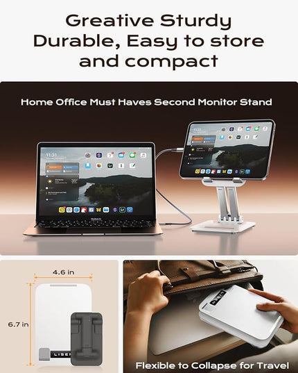 LISEN Tablet Stand for iPad Stand Holder Desk, Foldable Home Office Desk Accessories Travel for iPad Holder Dorm College Essentials Portable Monitor Stand Fits Tabs Kindle iPhone 4-15.9" White