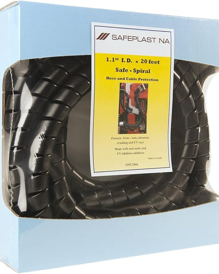 Caplugs SPPC Series – Safeplast Safe-Spiral Pre-Cut Spiral Wrap, Hose & Cable Protector, Black HD-PE, 1.25" OD x 20' Pre-Cut Length, Hydraulic & Pneumatic Hoses (32PC20bk)