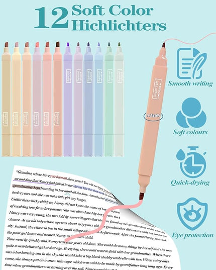 54pcs Aesthetic School Supplies Cute Stationary Set with Pencil Case 12 Highlighters, 5 Black & 6 Color Ink Gel Pens, 6-in-1 Ballpoint Pen,5 Mechanical Pencils 0.5-2.0mm for College Essentials (Blue)