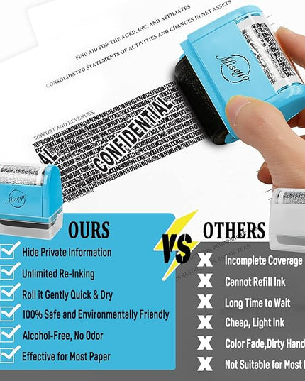 Miseyo Identity Theft Protection Roller Stamp Set - Blue (6 Refill Ink Incleded)