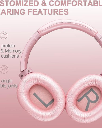 ZIHNIC Active Noise Cancelling Headphones, 40H Playtime Wireless Bluetooth Headset with Deep Bass Hi-Fi Stereo Sound,Comfortable Earpads for Travel/Home/Office (Rose Gold)
