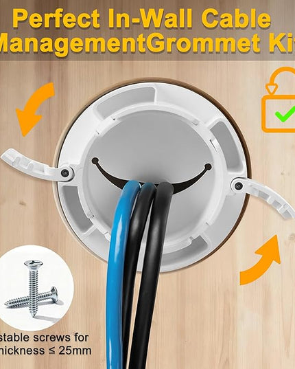 ZhiYo in-Wall Cable Management Kit for TV, Black TV Cord Hider Kit, Behind Wall Cable Management for Mounted TVs, Cord Concealer Kits with 2 Wire Pass Throughs and 1 Hole Saw Drill Attachmen