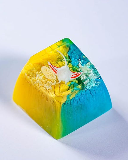 Manta Ray Artisan Keycap Yellow Blue Ocean R1 SA Profile Custom Sea Creatures Keycaps 1U ESC Handmade Gaming Resin Key Cap Cherry MX Switch Compatible Mechanical Keyboard Manta Ray Lover Gift