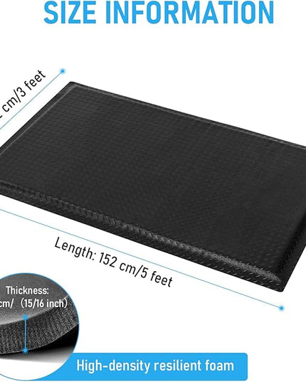 3 x 5 FT Anti Fatigue Mats Industrial 15/16 Inch Thick Soft Sponge Ergonomic Mat Durable Heavy Duty Diamond Plate for Standing Non Slip Industrial Grade Floor Mat for Leg & Back Pain (Black)