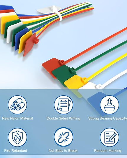 4 in Marker Nylon Cable Ties, Plastic Water Proof Tags, Self-Locking Written-on Cable Marker, Security Seals Label for Cabling, Wire Marking Label, Shipping Hanging Tags - Mulit Colors/ 100pcs