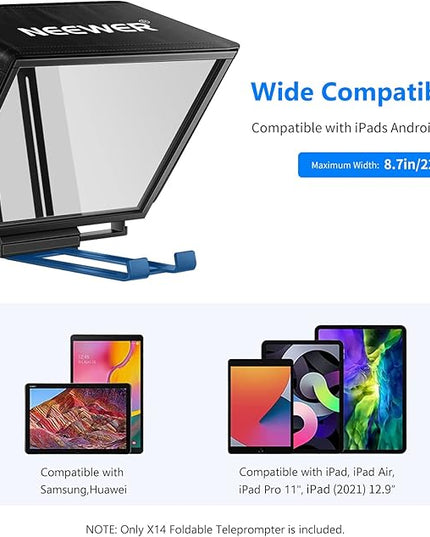 NEEWER Teleprompter X14 with RT-110 Remote & APP Control (Bluetooth Connection via NEEWER Teleprompter App), Portable No Assembly Compatible with iPad Android Tablet, Smartphone, DSLR Camera