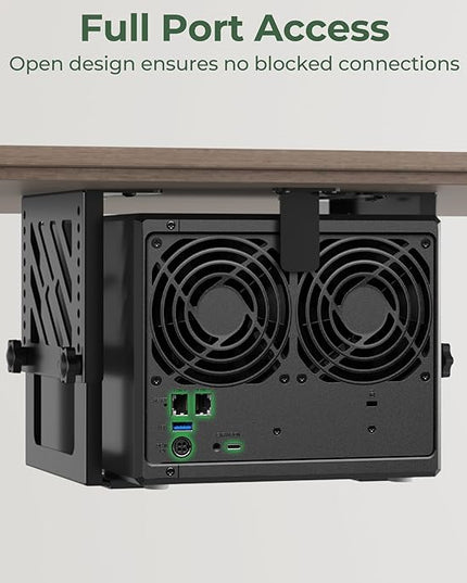 Under Desk Mount Holder for NAS, Mini PC, CPU, UPS, DVD, DVR, SFF Desktop Tower, Xbox Series S, Xbox One S/X, Xbox 360, PS4 Slim/Pro, Adjustable Height Under Desk PC Mount with Cable Straps