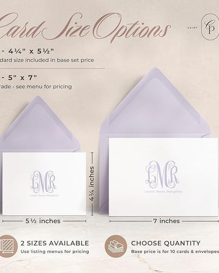 Curio Press Personalized Stationery for Women & Men-Folded Thank You Cards with Custom Notecards, Personalized Note Cards with Envelopes, Name & Initials Monogrammed, Custom Stationery -Vine Mono Fold