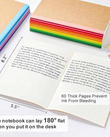 feela 16 Pack Composition Notebooks Bulk, Kraft Cover Lined Blank College Ruled Composition Travel Journals with Rainbow Spines For Women Students Business, 60 Pages, 8.3”x 5.5”, A5, 16 Colors