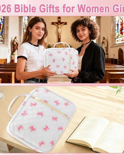 Lestp Bible Cover Case Study Supplies for Women Gifts Large Bible Cover with Highlighters Pens Tabs Cute Quilted Carrying Case Journal Kit Accessories Christian Gifts Sticky Notes C
