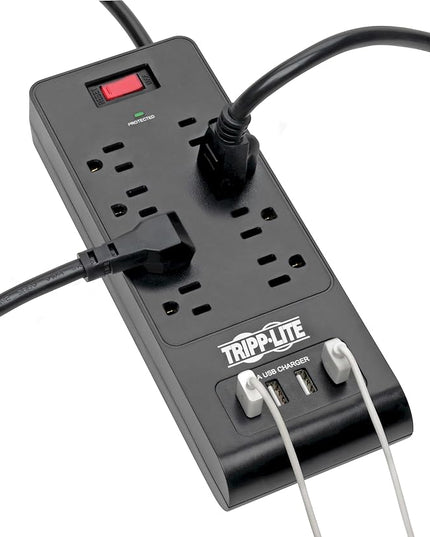 Tripp Lite Home Office Surge Protector with USB Charging, 8 Outlet Surge Protector Power Strip, 4 USB Ports, 6ft Cord, 1800 Joules, Black (TLP864USBB)