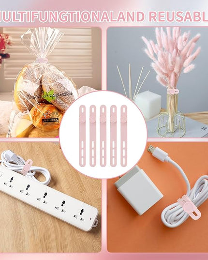 Oligei 25 Pcs Silicone Cable Ties, Cable Ties Reusable, High Elasticity Cord Wraps for Electrical Cords, Cord Organizer for Earphone, Phone Charger(Pink)