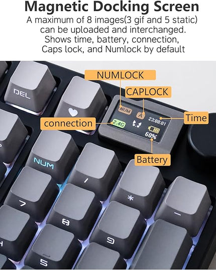 NJ98 Wireless Custom Mechanical Keyboard with Screen Knob 96% Hot Swappable RGB Keyboard Mac Windows (White, Steel Plate-Box Deep Sea)