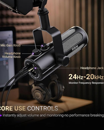 FIFINE Podcast Microphone, USB/XLR Vocal Dynamic Microphone for Streaming, Recording, Broadcast, Content Creator, Studio Microphone for PC with Mute Button, Headphone Monitoring-AmpliTank TANK6