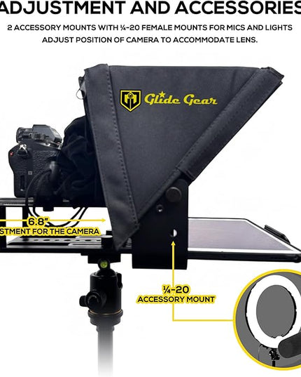 Glide Gear TMP 100 Teleprompter – DSLR, Tablet, Smartphone – 12" Glass, Carry Case, No Assembly
