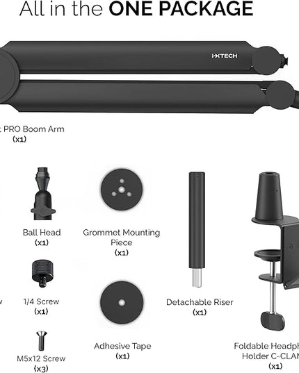 IXTECH Mic Arm Boom Arm 360° Rotatable Microphone Boom Arm Mic Boom Arm with Desk Mount, Fully Adjustable, for Podcast, Video, Gaming, Radio, Studio Recording, Sturdy and Universal VALIANT Pro