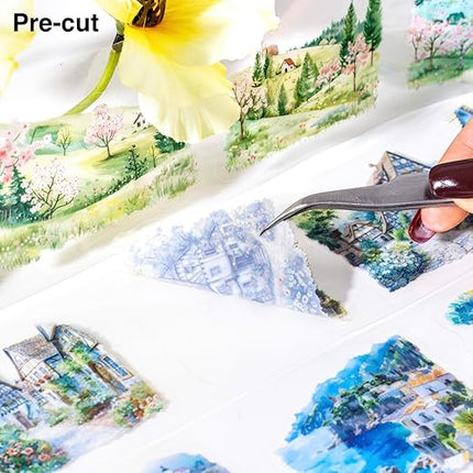 AuriicLeaf Four Seasons PET Tape Set, 6 Rolls Pre-Cut Scenic Landscape Stickers for Scrapbooking, Journaling, DIY Crafts, and Gift Wrapping